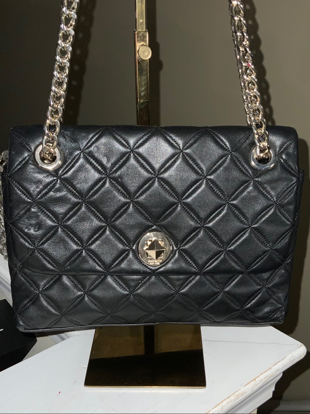 Quilted Black Shoulder Bag with Chain Strap